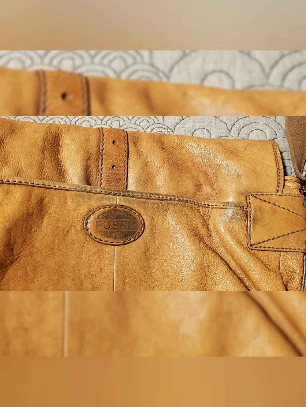 Fossil Leather Messenger Tan Brown Bag Commuter Bag Laptop Satchel
